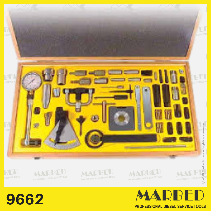 Selection of 15 (*) special tools in wooden box, for assembly and disassembly of CAV pumps (Lucas, Delphi) DPA with mechanical and hydraulic regulator. 

