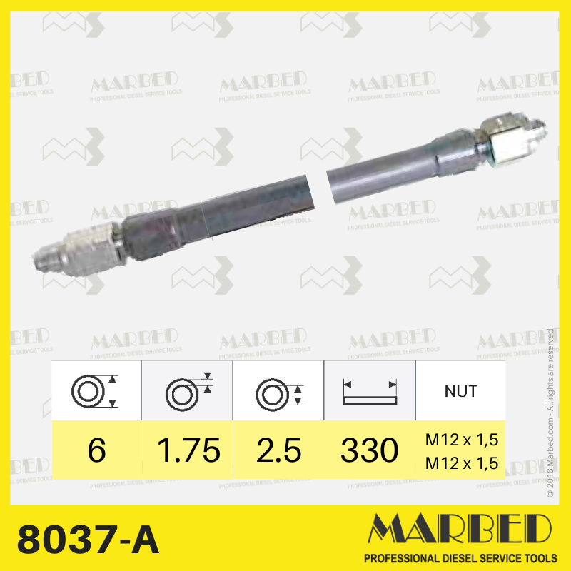 8037/A Tubi in acciaio (6x2,5x330) dadi M12x1,5/M12x1,5 Lucas AMP 114